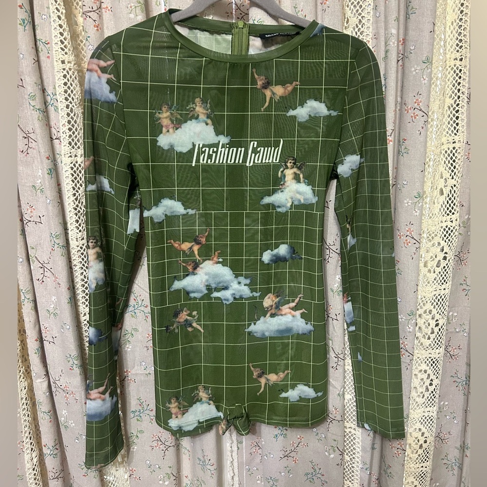 Shane Justin Fashion Gawd Green Mesh Zip Romper Jumpsuit Size Medium